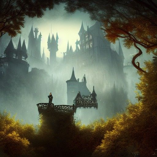 Haunted Castle in Majestic Forest: Fantasy Concept Art