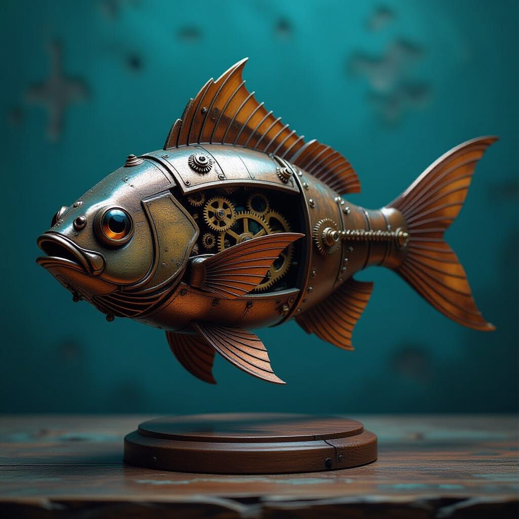 Steampunk Wooden Robot Fish Automaton