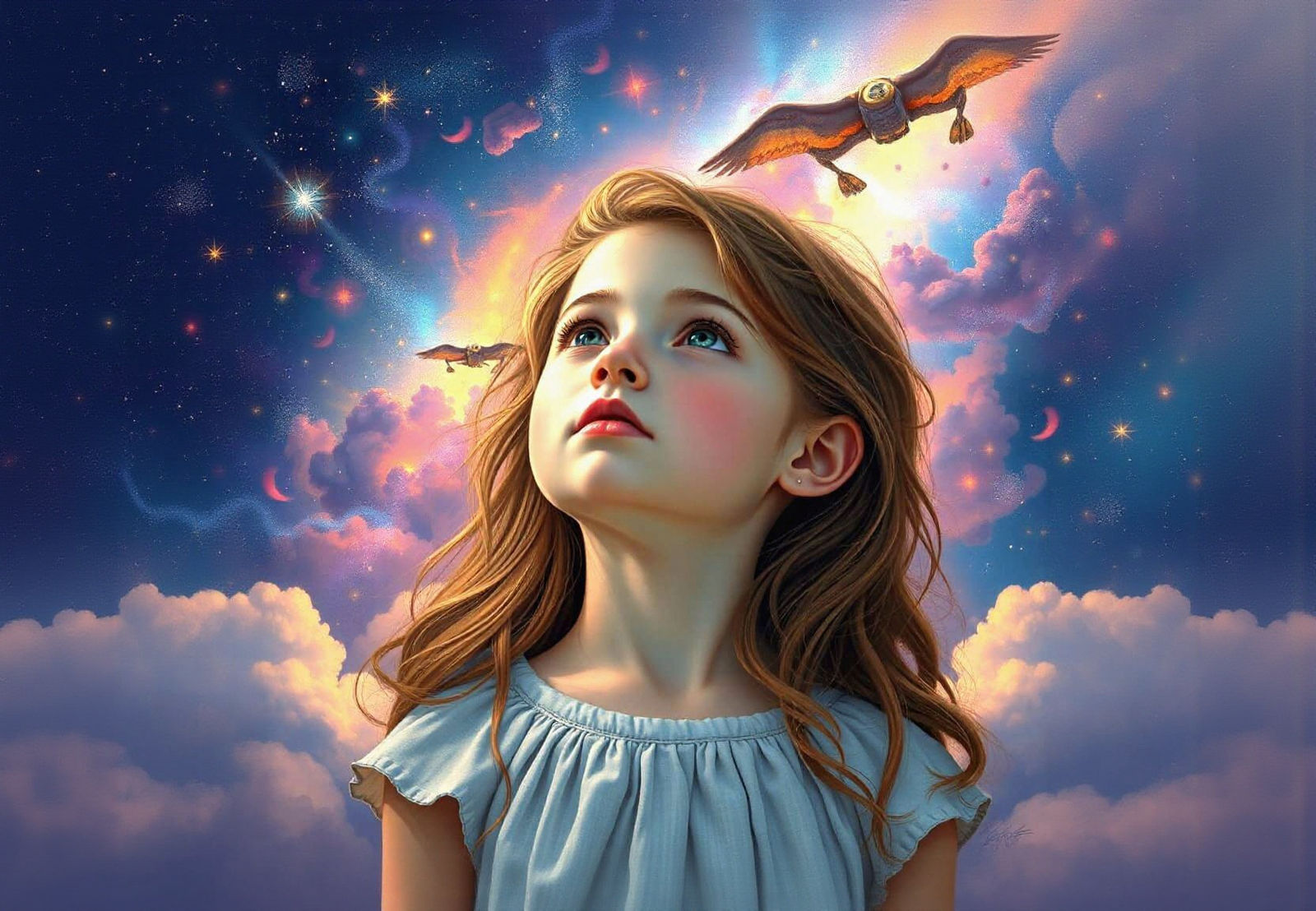 Cosmic Dreamscape of a Young Girl