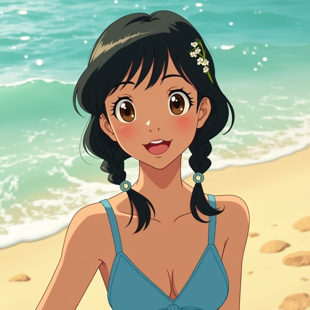 Young Woman Sunbathing in Classic Animation Style