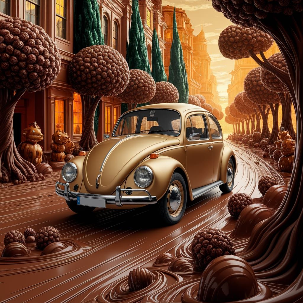 Chocolate Fantasy: Golden Beetle in Neo-Impressionist Style