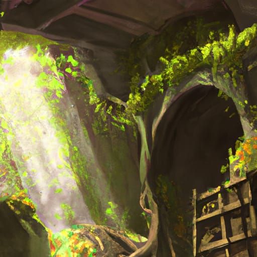 Sunlit Cave Ruins: Dramatic Digital Matte Painting