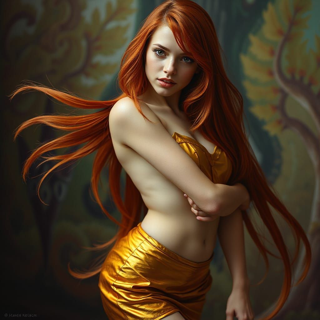 Beautiful Woman with Red Hair in Hyperrealistic Style