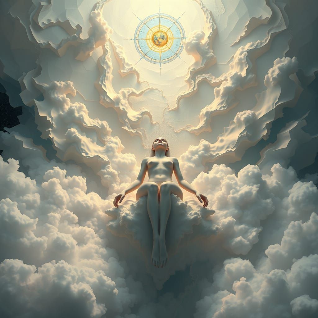 Surrealist Consciousness Ascends Amidst Dreamlike Geometry