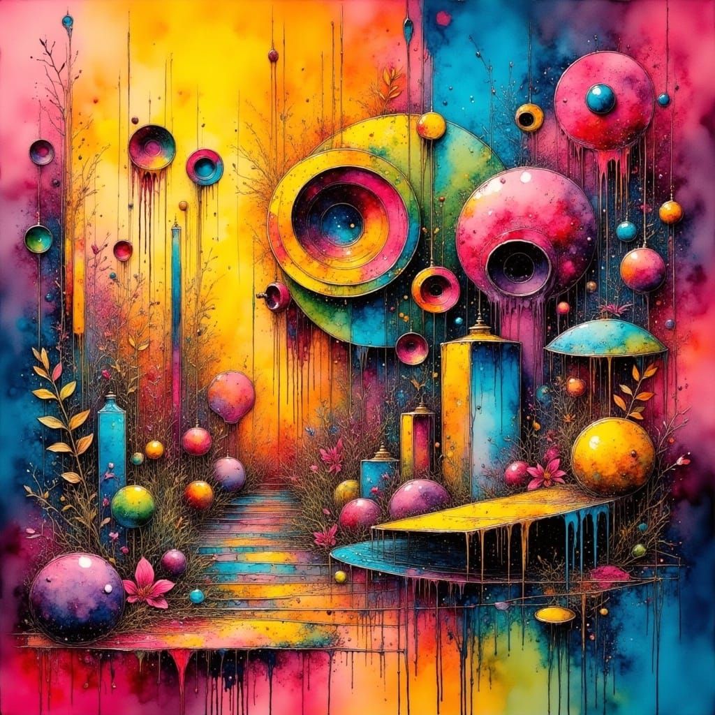 Vibrant Surrealist Dreamscape with Abstract Shapes and Bold ...