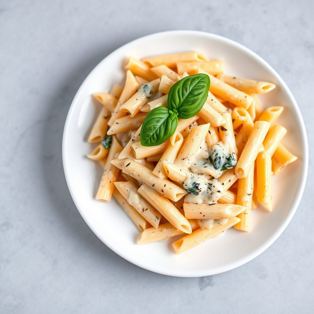 Delicious Penne Pasta with Cream Sauce and Basil