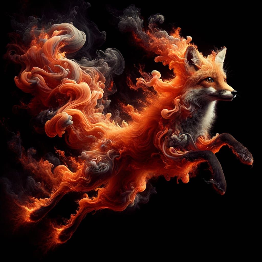 Fiery Fox Leaping in Ethereal Flames