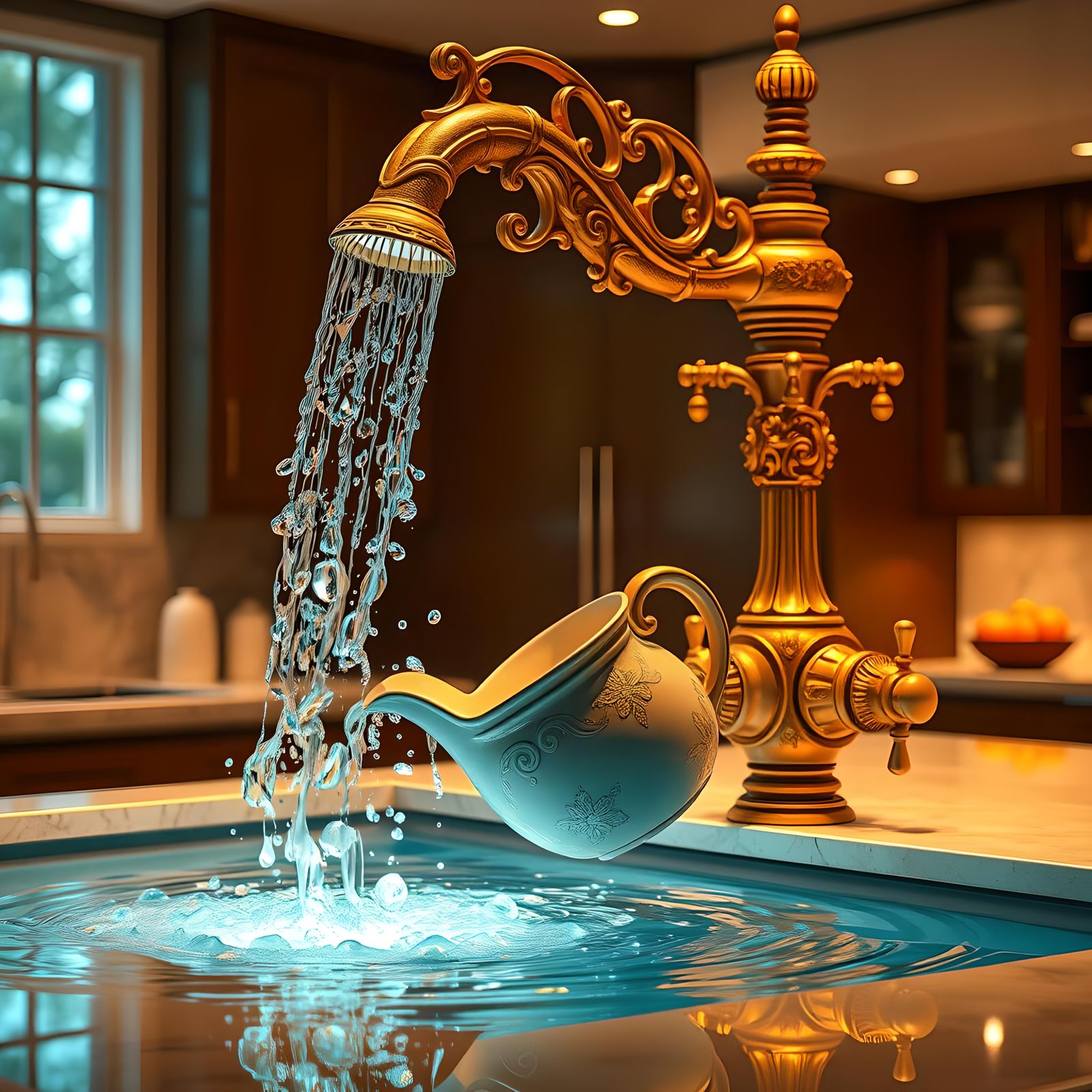 Kitchen Faucet Fountain in Hyperdetailed Concept Art