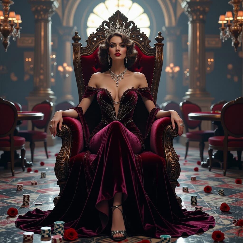 Melancholic Art Deco Queen in Decaying Casino