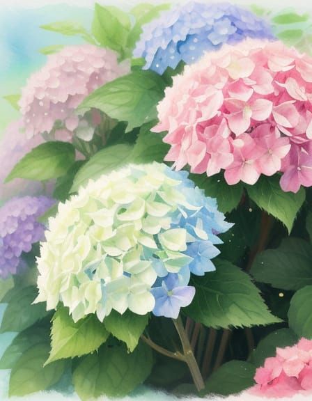 Hydrangea Flowers in Vibrant Watercolor Splash Art