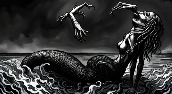 Scary Mermaid Horror in Doré Style