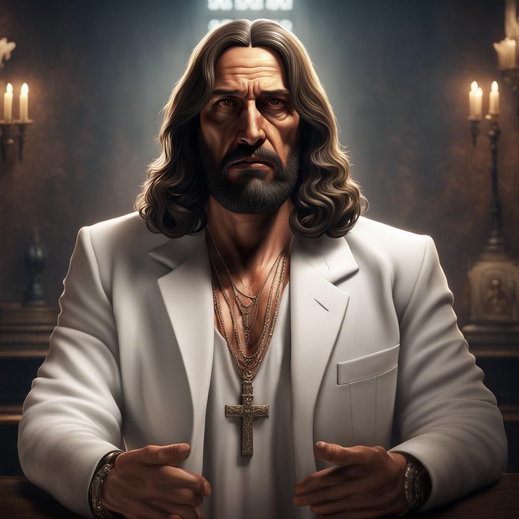 Mafia Boss as Jesus Christ: Digital Photorealistic Portrait