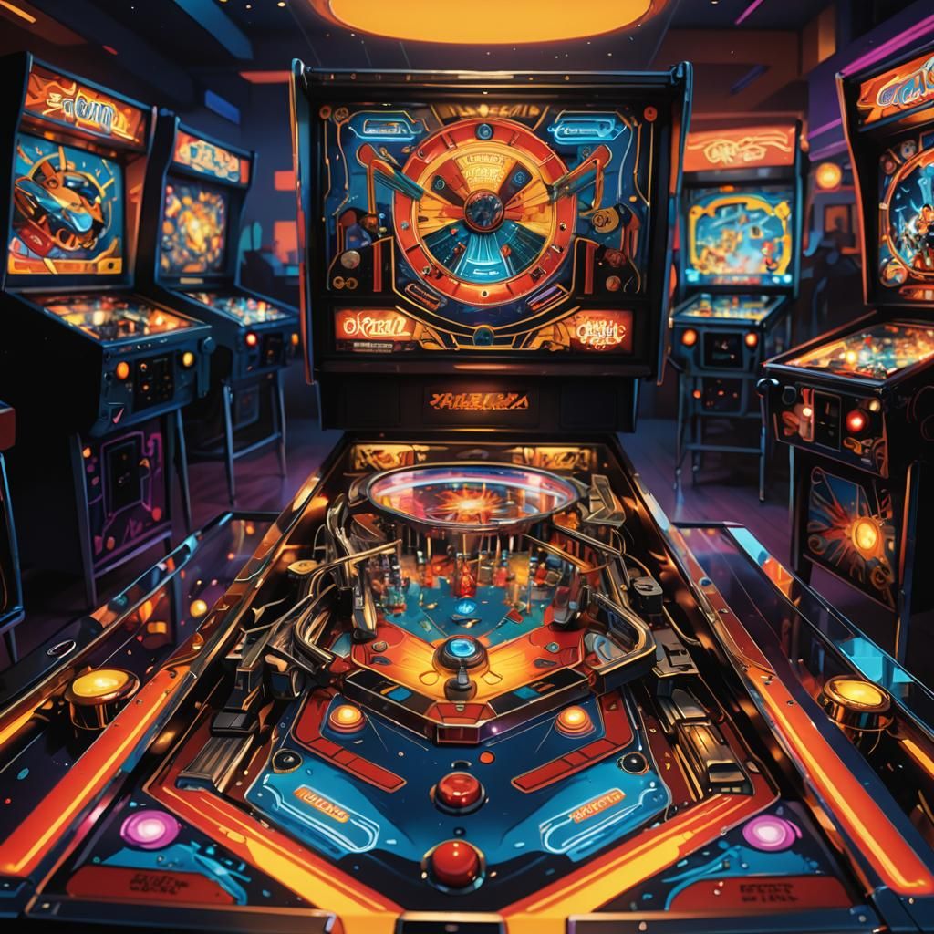 Hyperrealistic Pinball Machine Concept Art in 8k