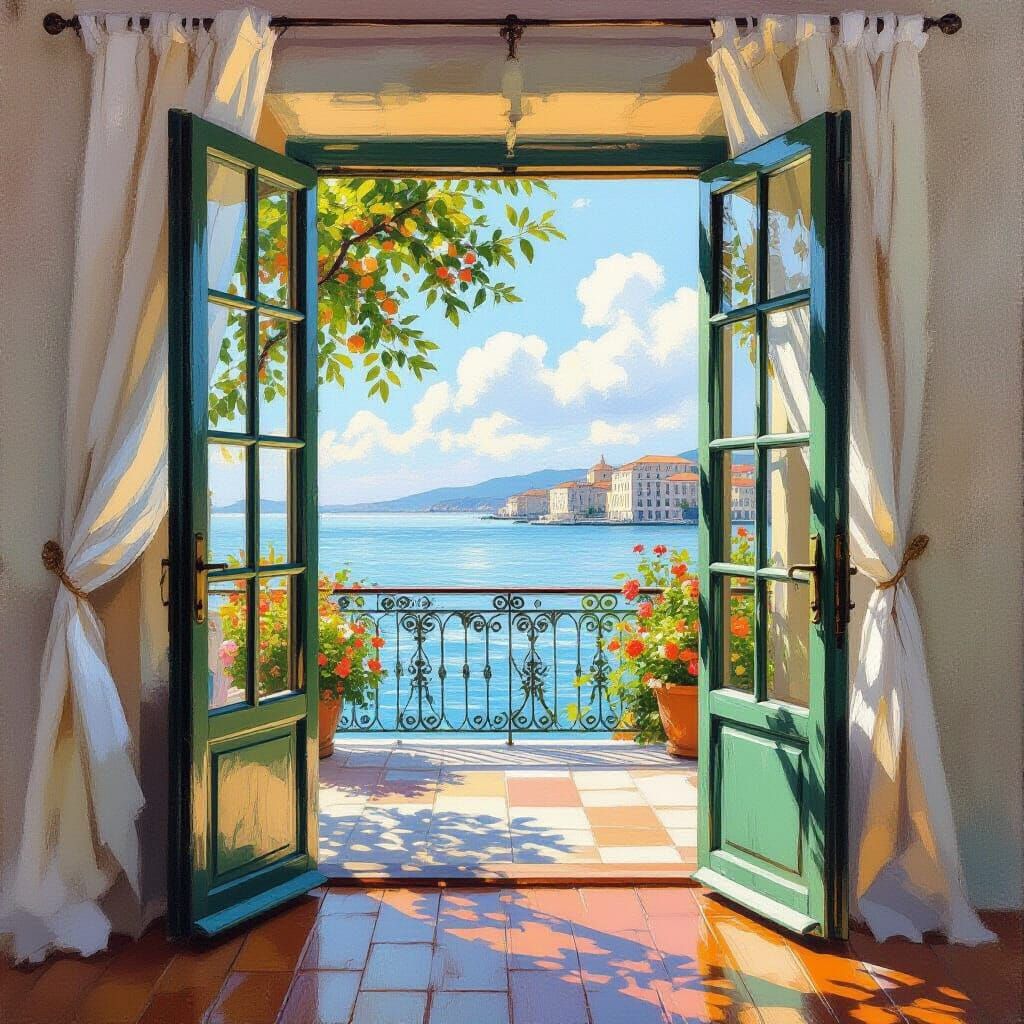 Naples Bay View Through Open Venetian Window