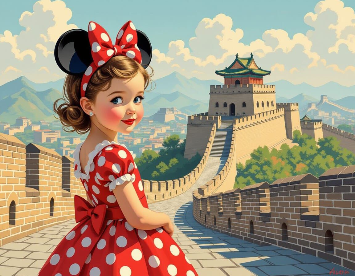 Girl at Great Wall in Fantasy Pin-Up Style