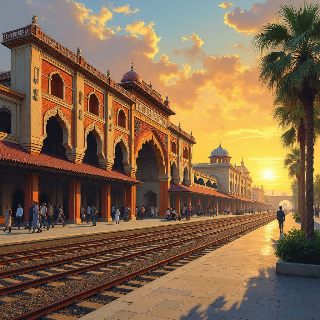 Lively Daharki Railway Station at Sunset, Pakistani Architec...