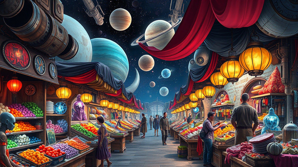 Bustling Alien Space Market with Exotic Goods