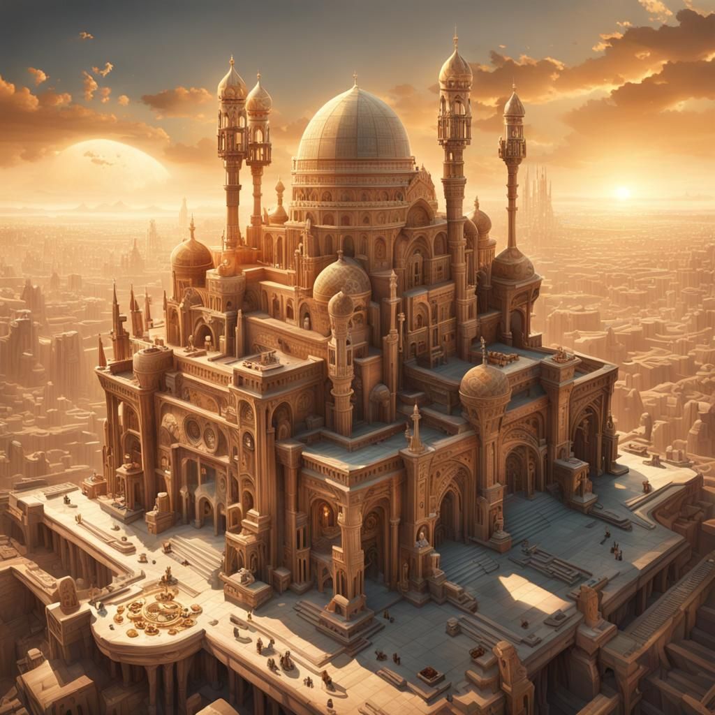 Steampunk Neo-Gothic Egyptian Necropolis in Golden Light