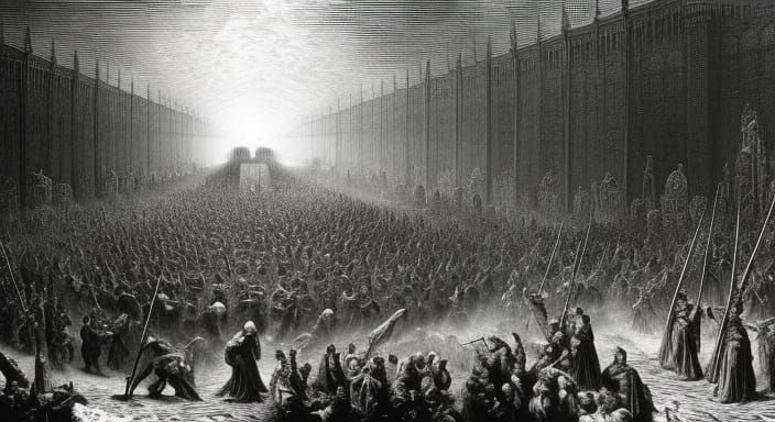 Hell in Style of Gustave Doré Line Art