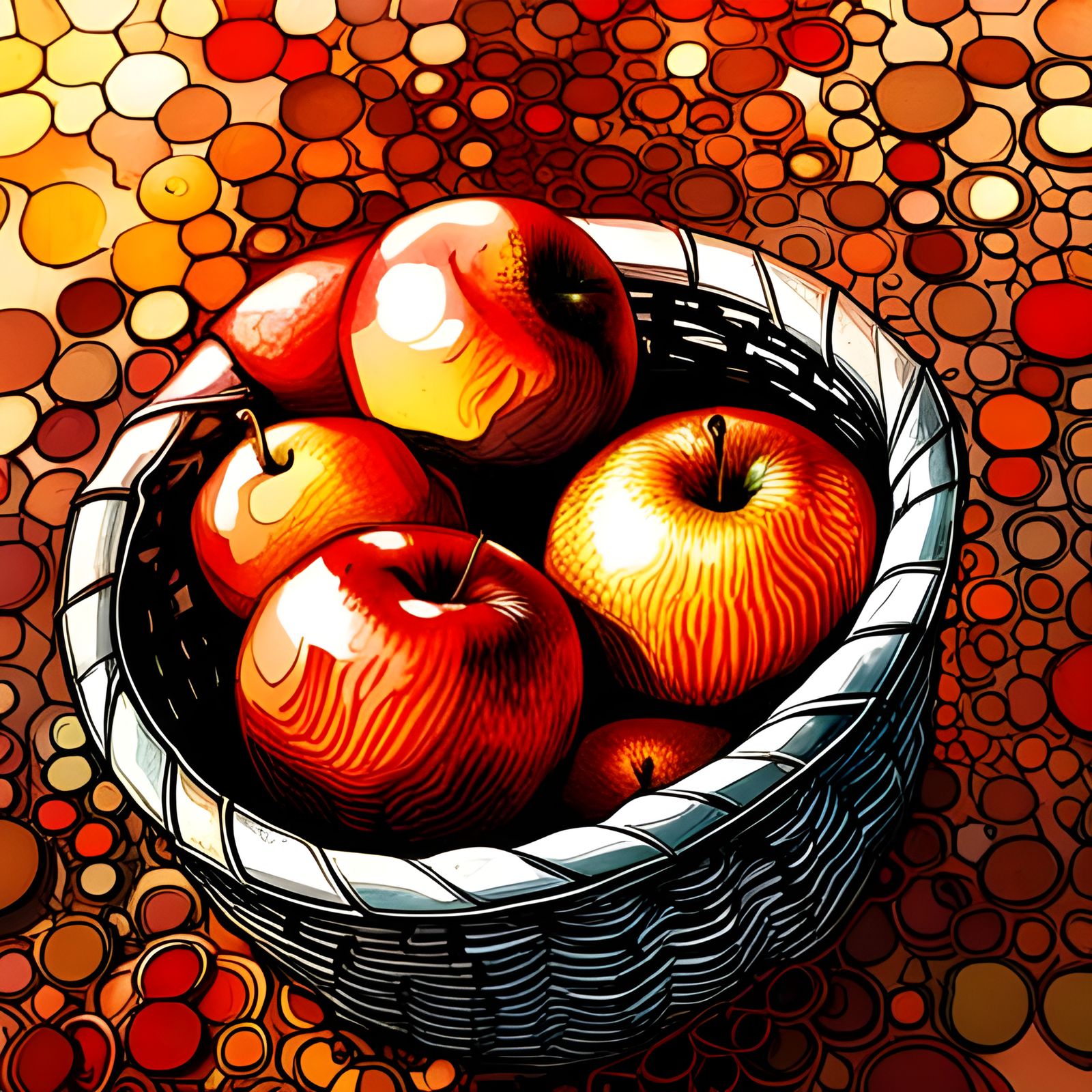 Tessellated Apple Basket in Fluid Ink Style