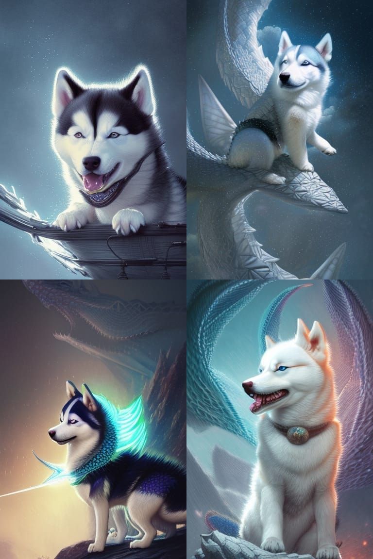 Chibi Husky Dragon Hybrid in Detailed Digital Art