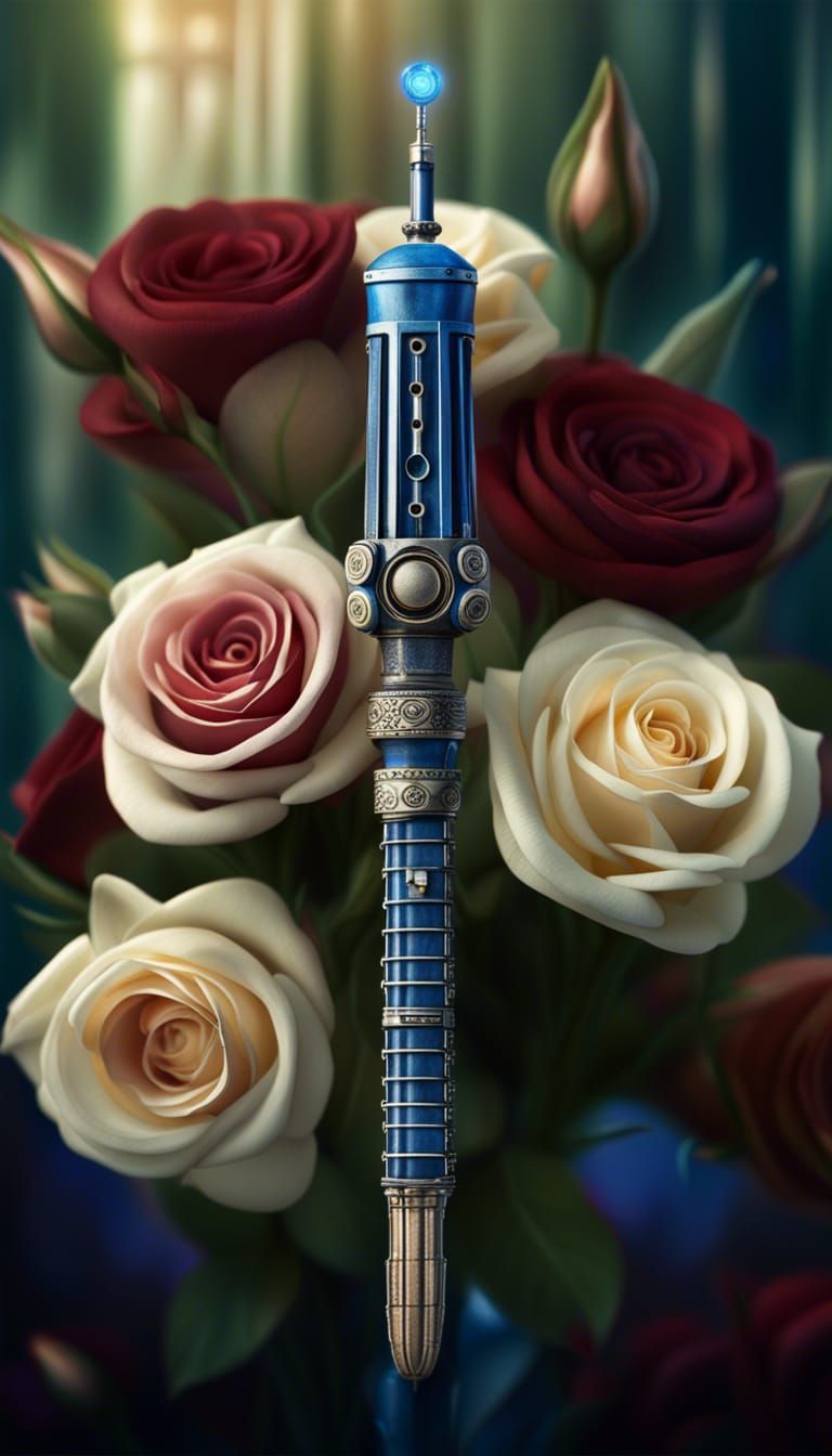Ivory Roses Bouquet with Sonic Screwdriver Handle