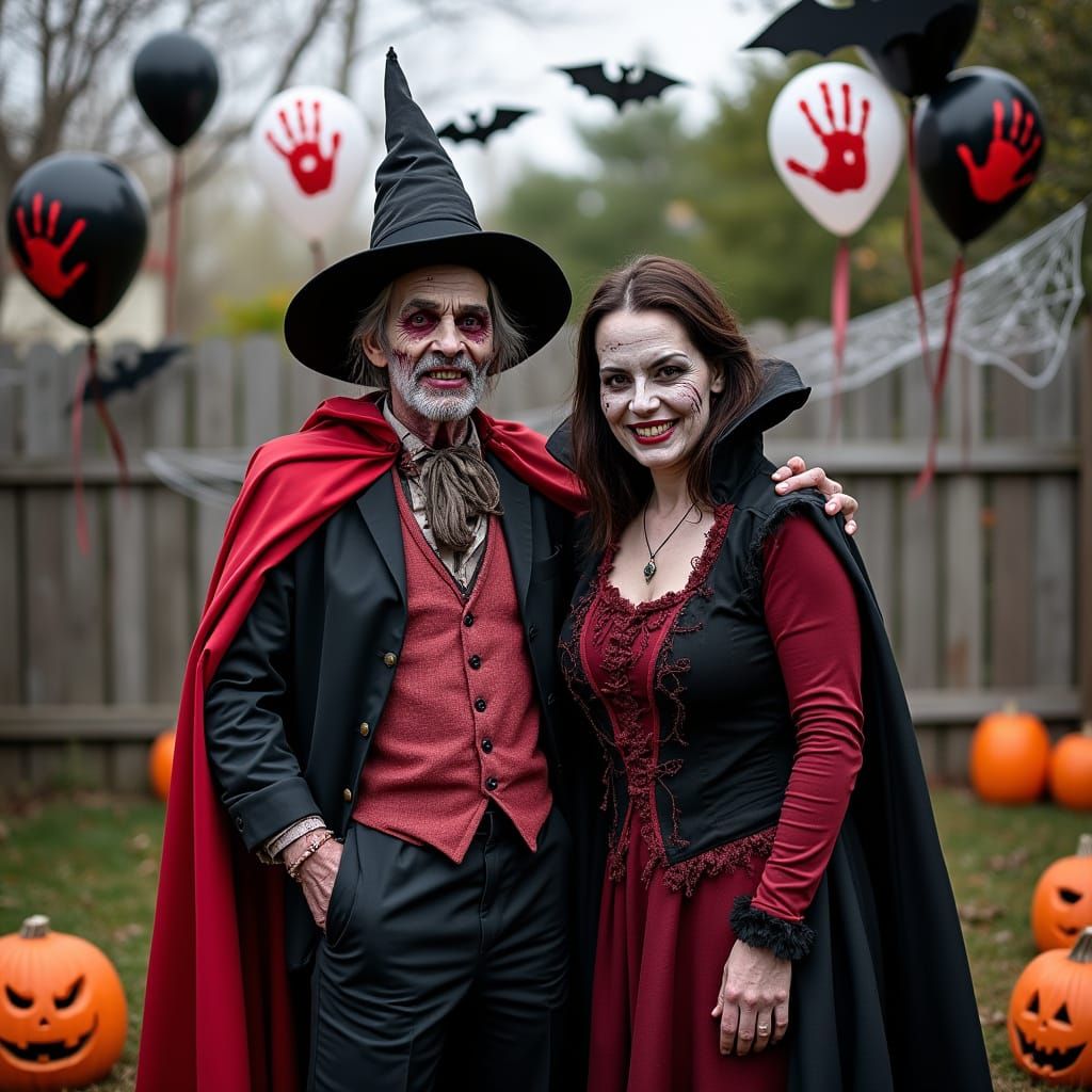 Festive Halloween Zombie and Vampire Photo