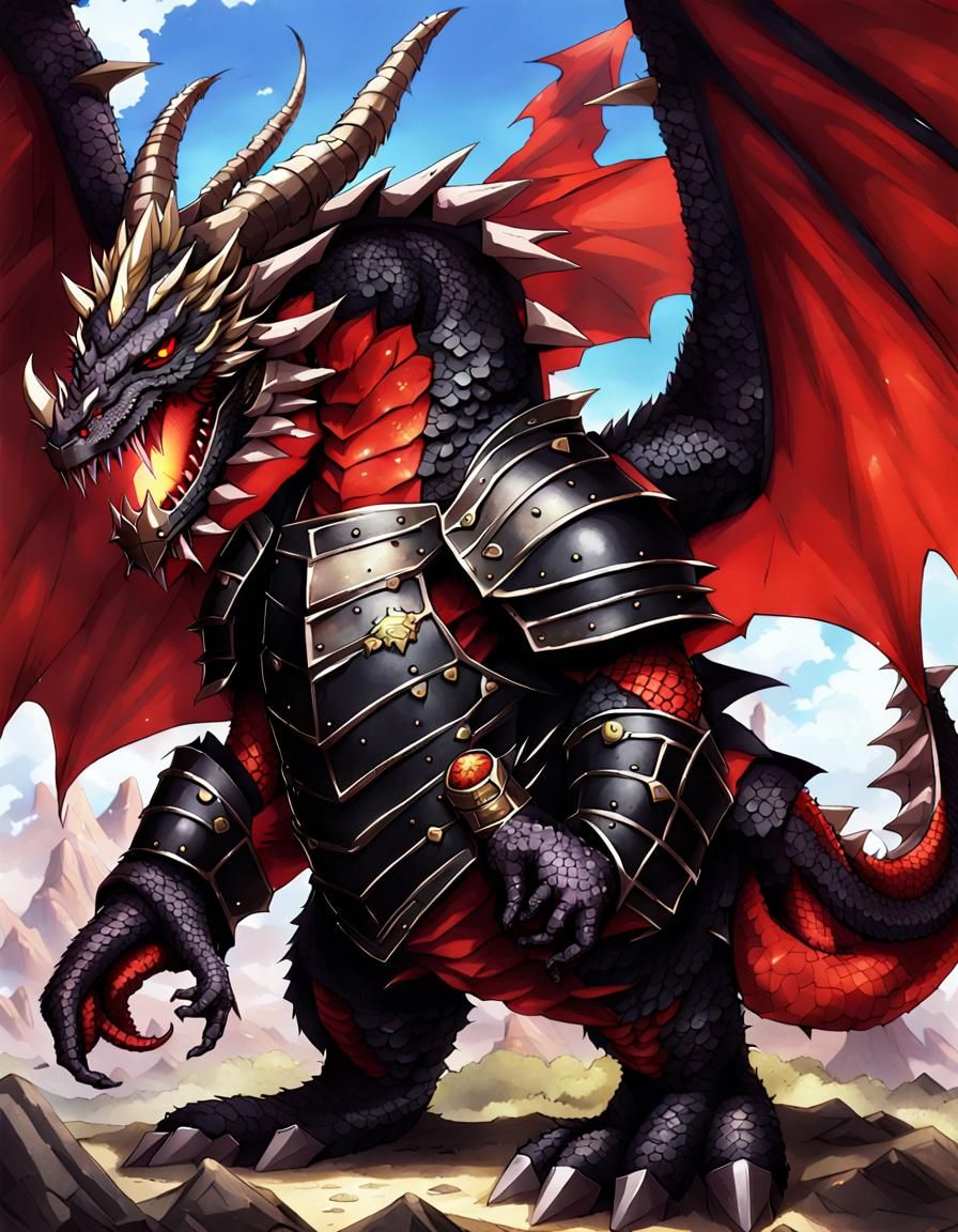 Armored Red Dragon with Burrito, Anime Style