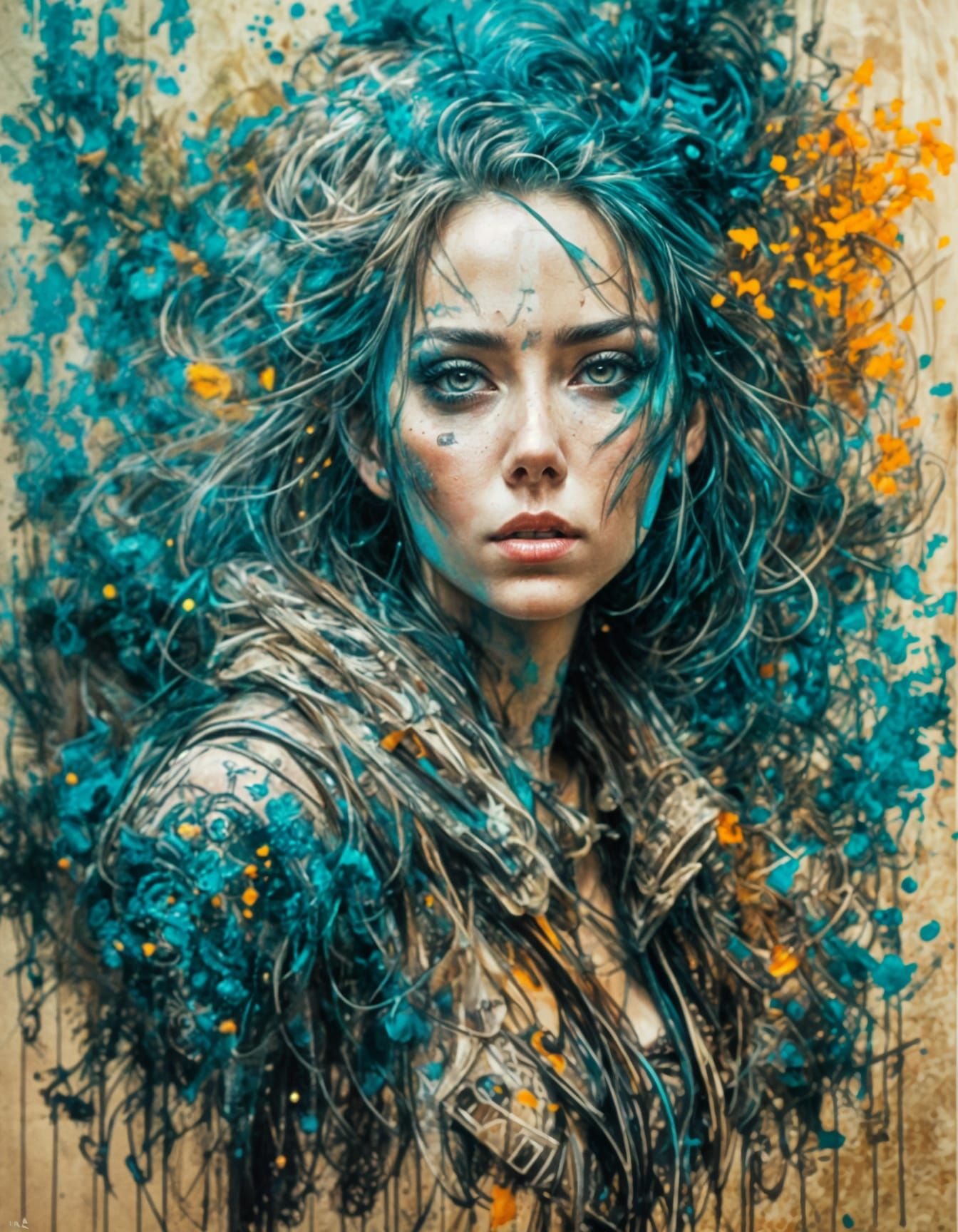 Steampunk Portrait with Acrylic Impasto Painting Style