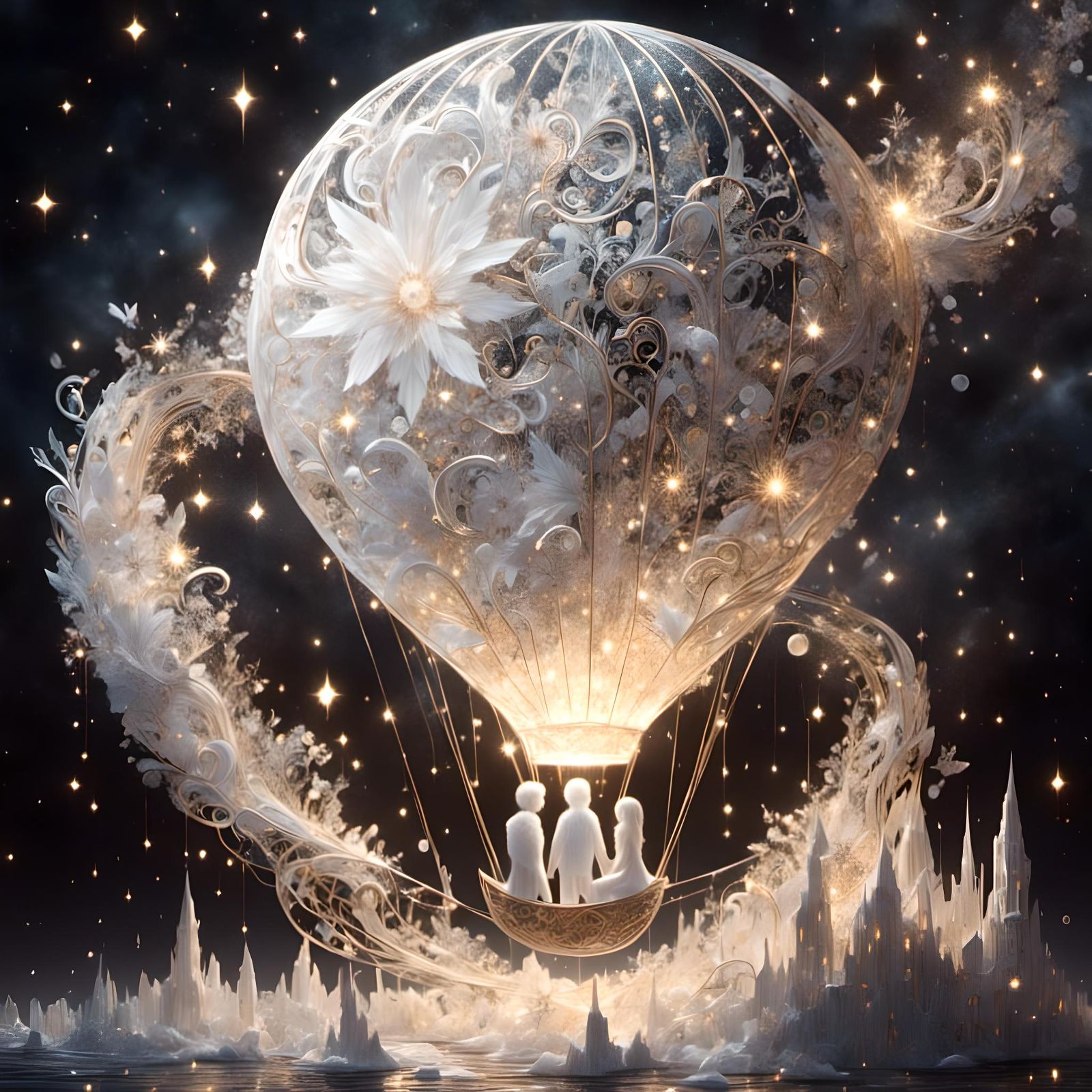 Ivory Air Balloon in Linework Style with Magic Trail