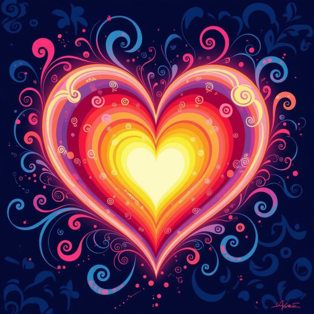 Vibrant Glowing Heart with Swirling Patterns