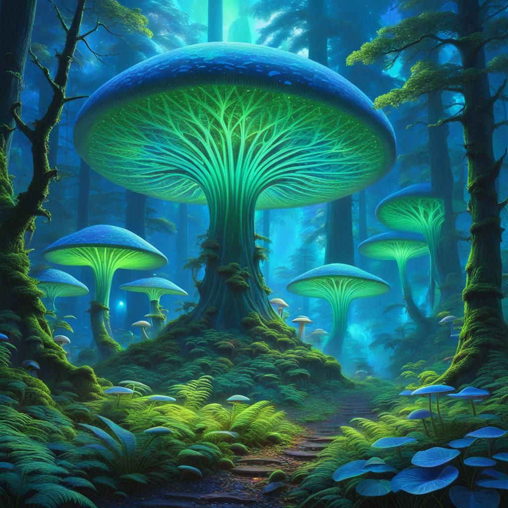 Iridescent Alien Forest at Night: Fantasy Concept Art