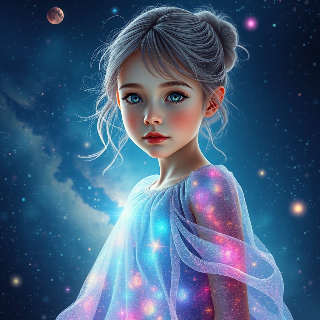 Enchanting Celestial Goddess in a Galaxy Dress