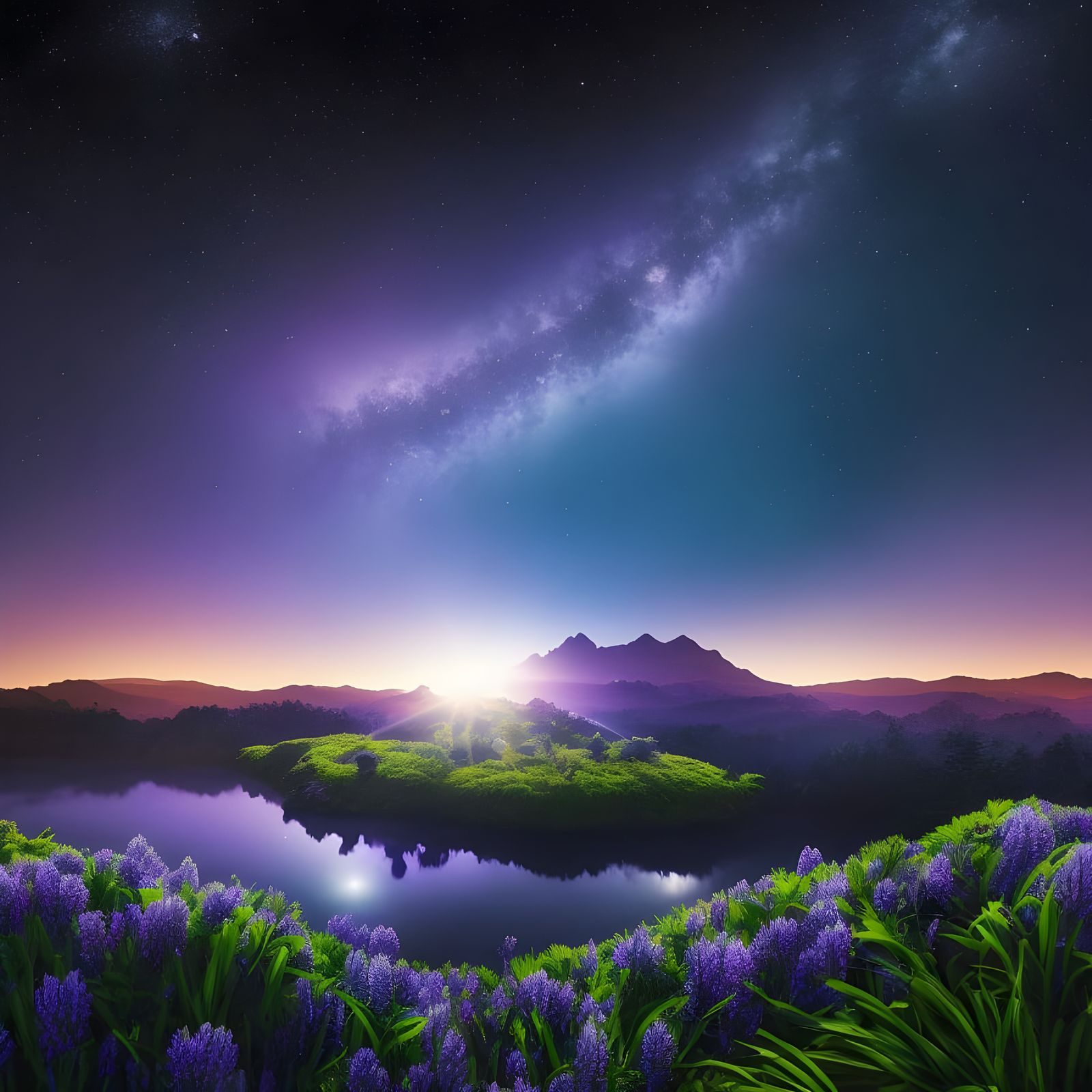 Starry Nightscape with Plants in Concept Art Style