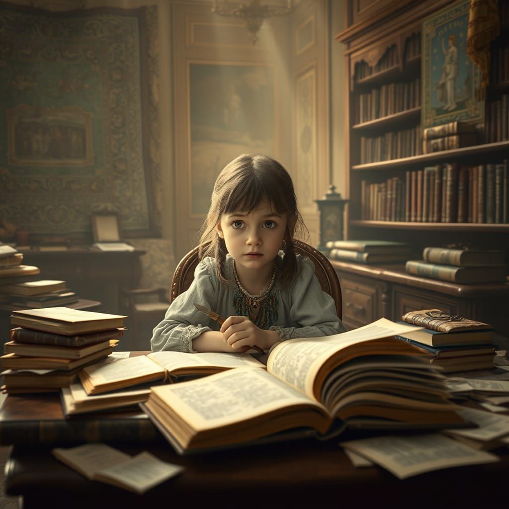 Young Scholar Ponders Wisdom in Golden Study