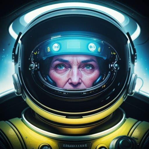 Nostalgic Astronaut's Warm Moment in a Futuristic Chrome Lai...