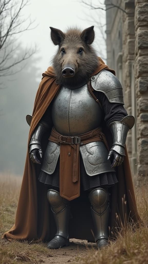 Boar as Anglo-Saxon Knight in Silver Armor