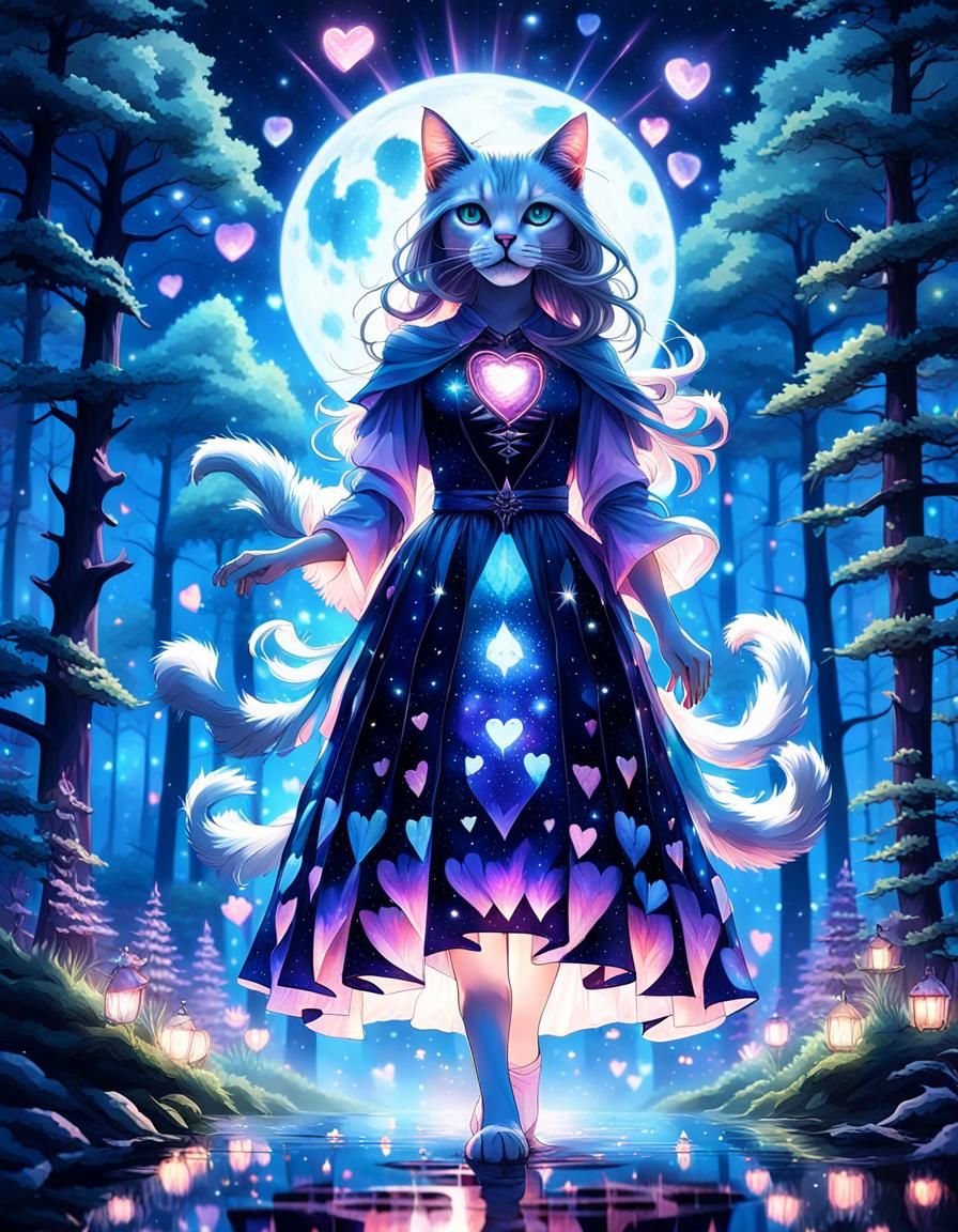 Cat-Girl in Enchanted Forest: Hyperrealistic Digital Art