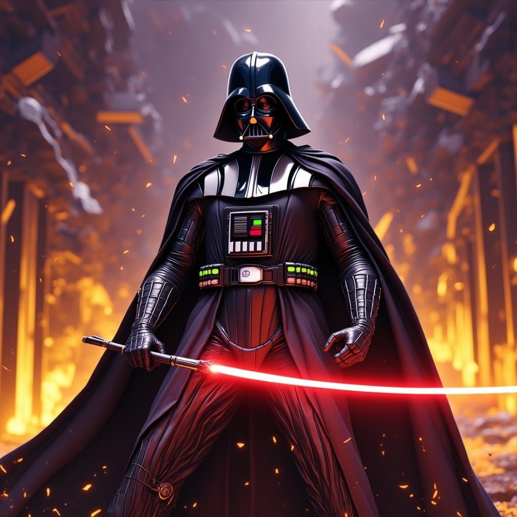 Darth Vader Hologram Poster in Sci-Fi Style