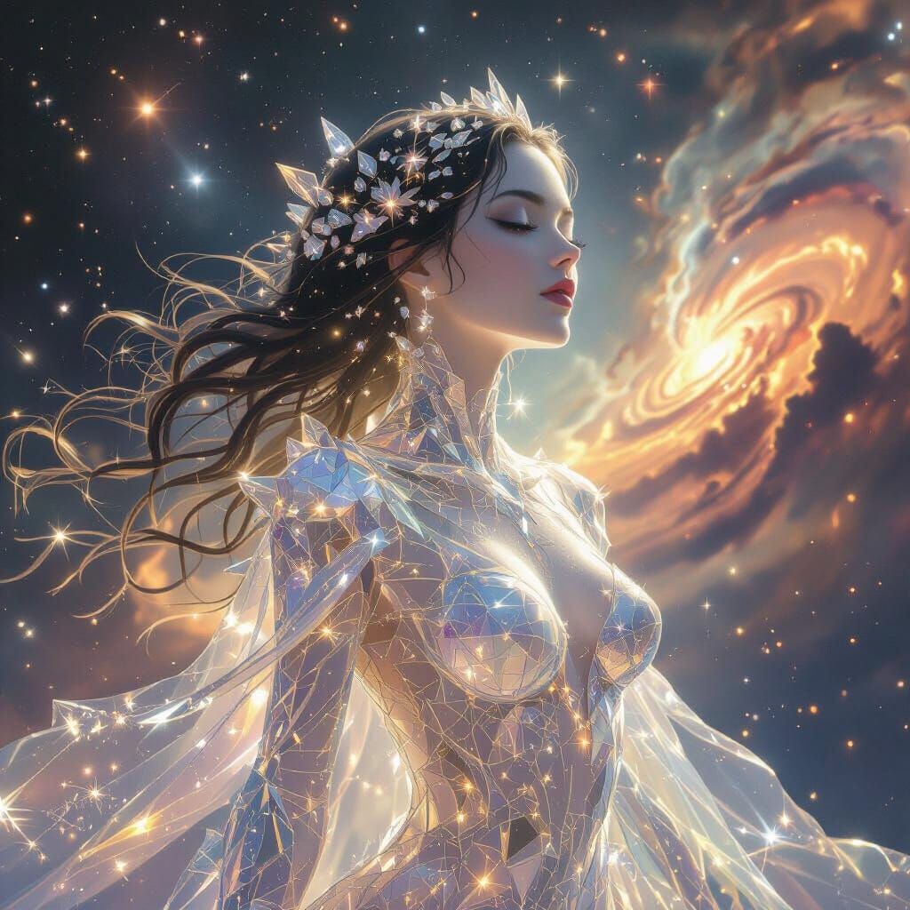 Crystal Celestial Woman in Cosmic Silhouette