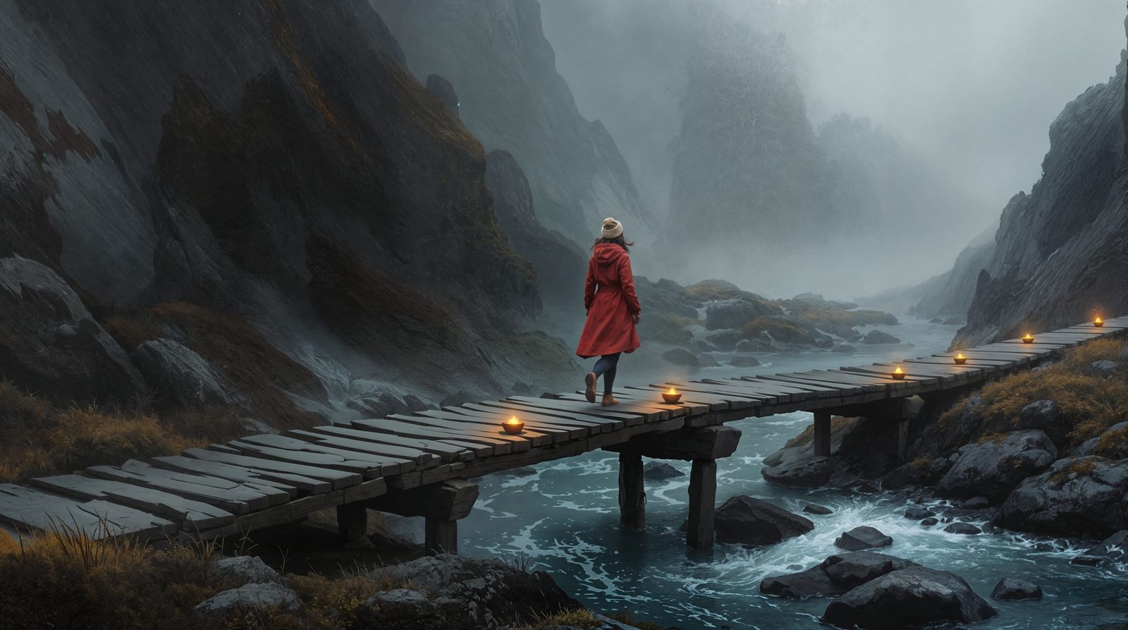 Misty Mountain Bridge in Red