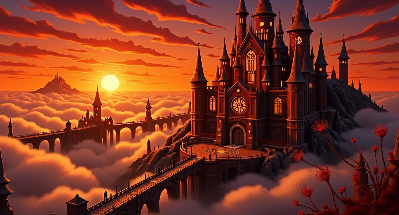 Rabbit Castle at Sunset in Anime Style