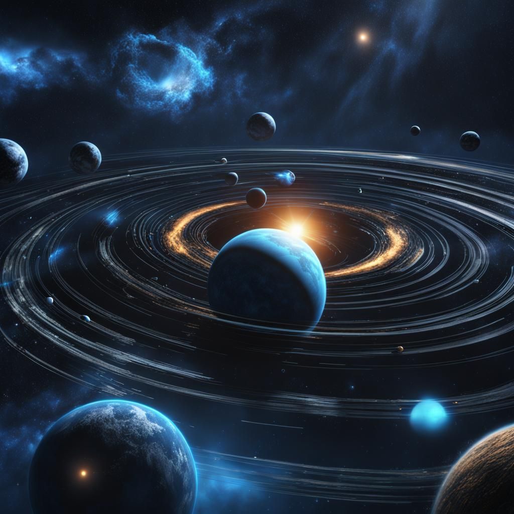 Blue Planets Orbiting a Black Hole in Space