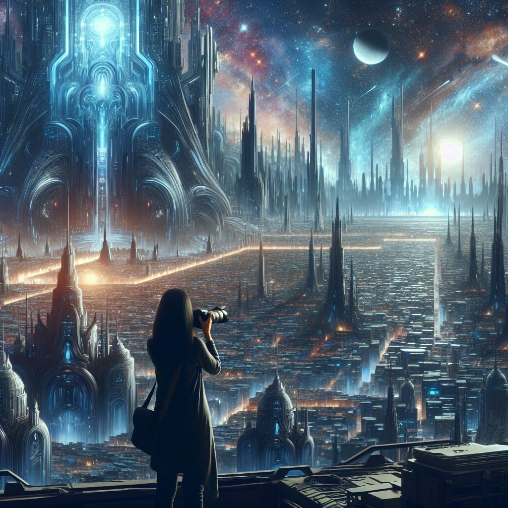 South Asian Photographer in Futuristic Space City