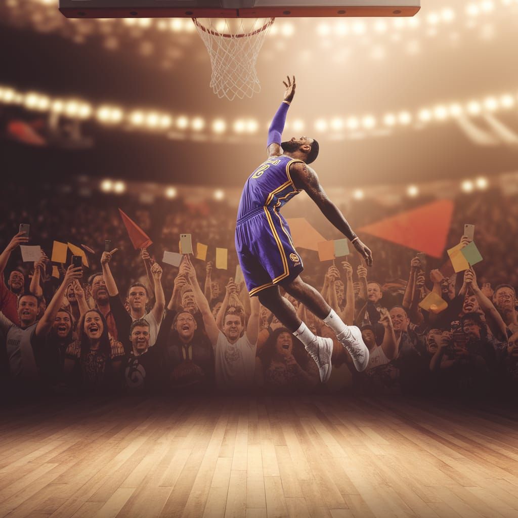 LeBron James in Mid-Air Basketball Moment