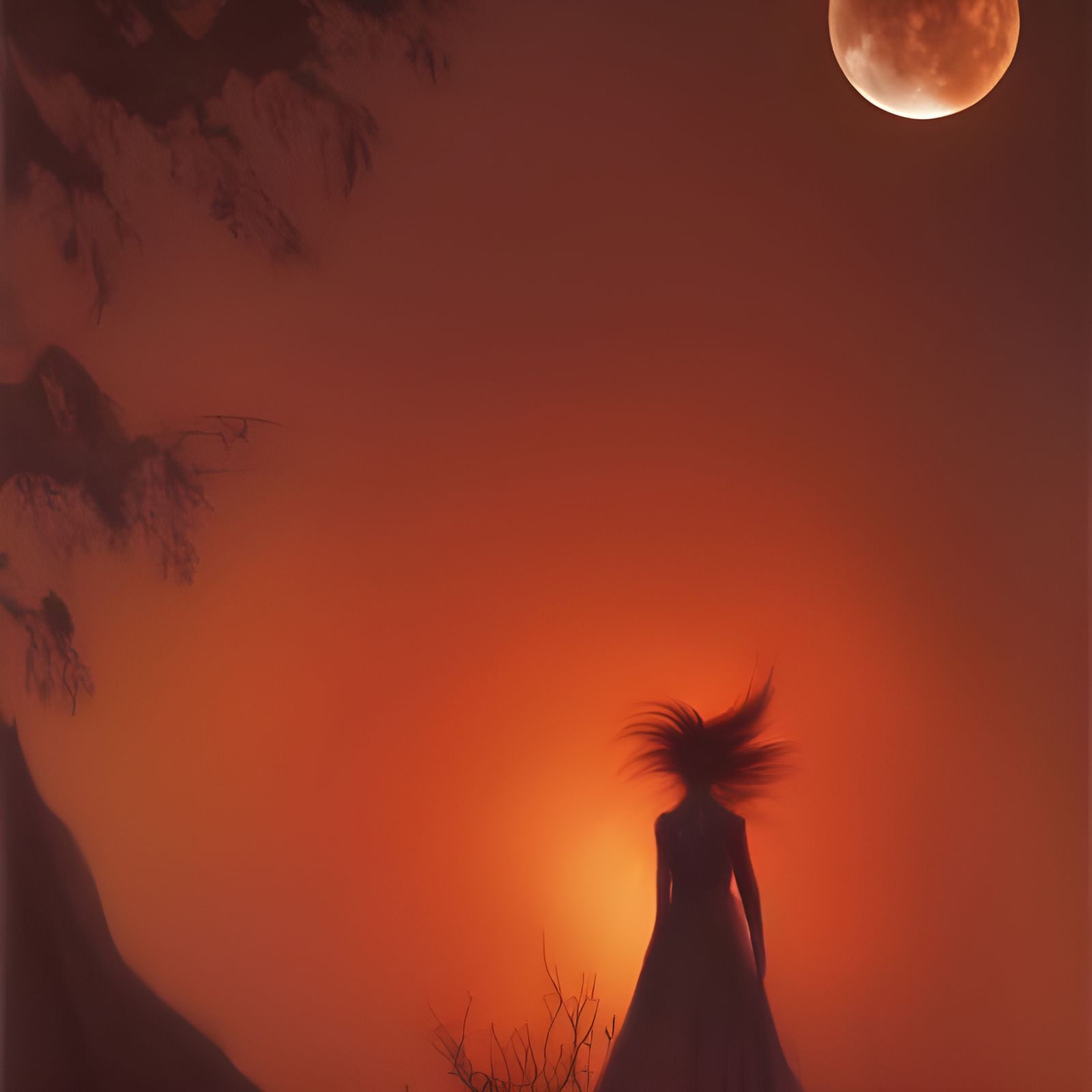 Sinister Shadow Figure Under Full Moon