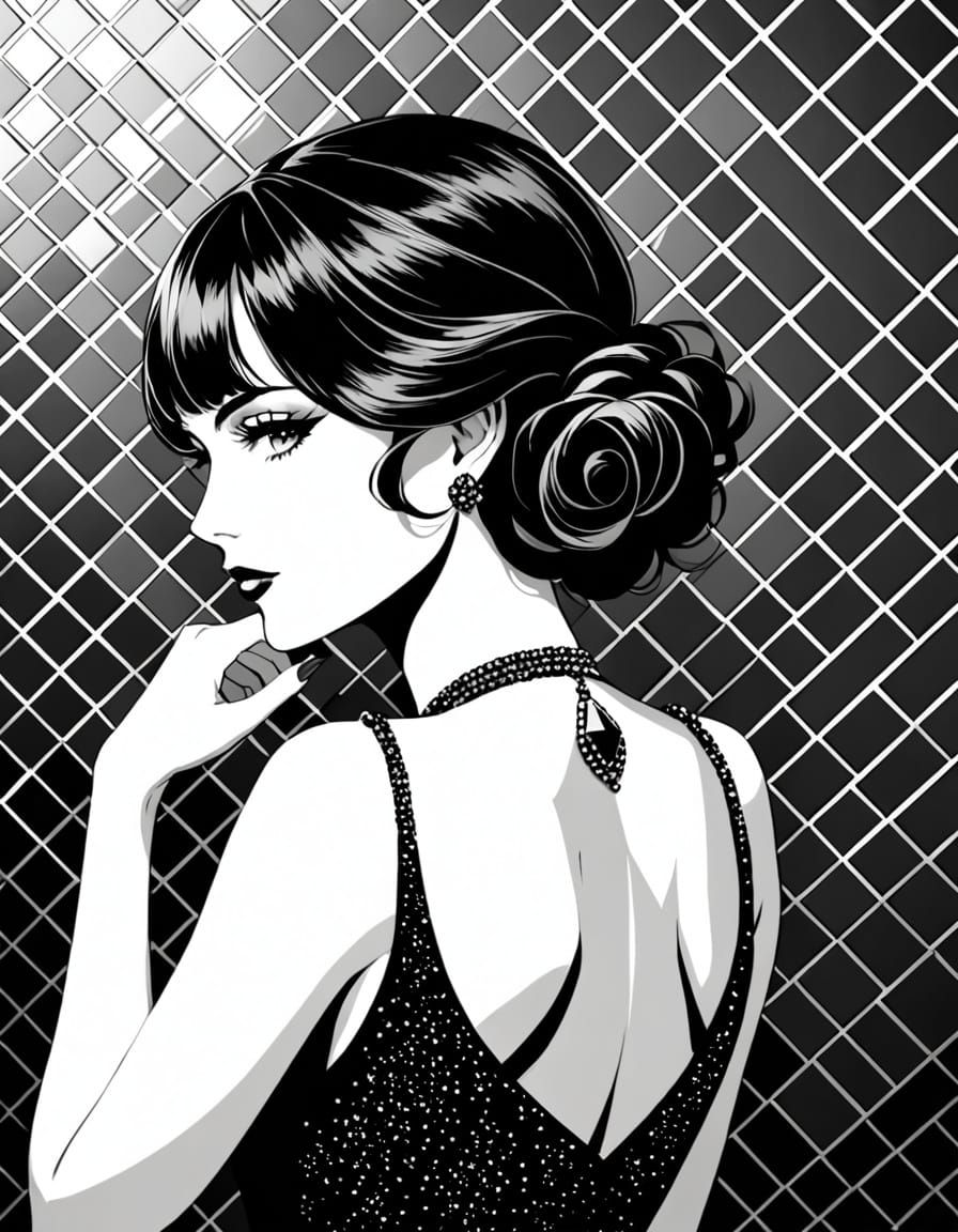 Elegant Woman in 1920s Gown, Art Deco Style