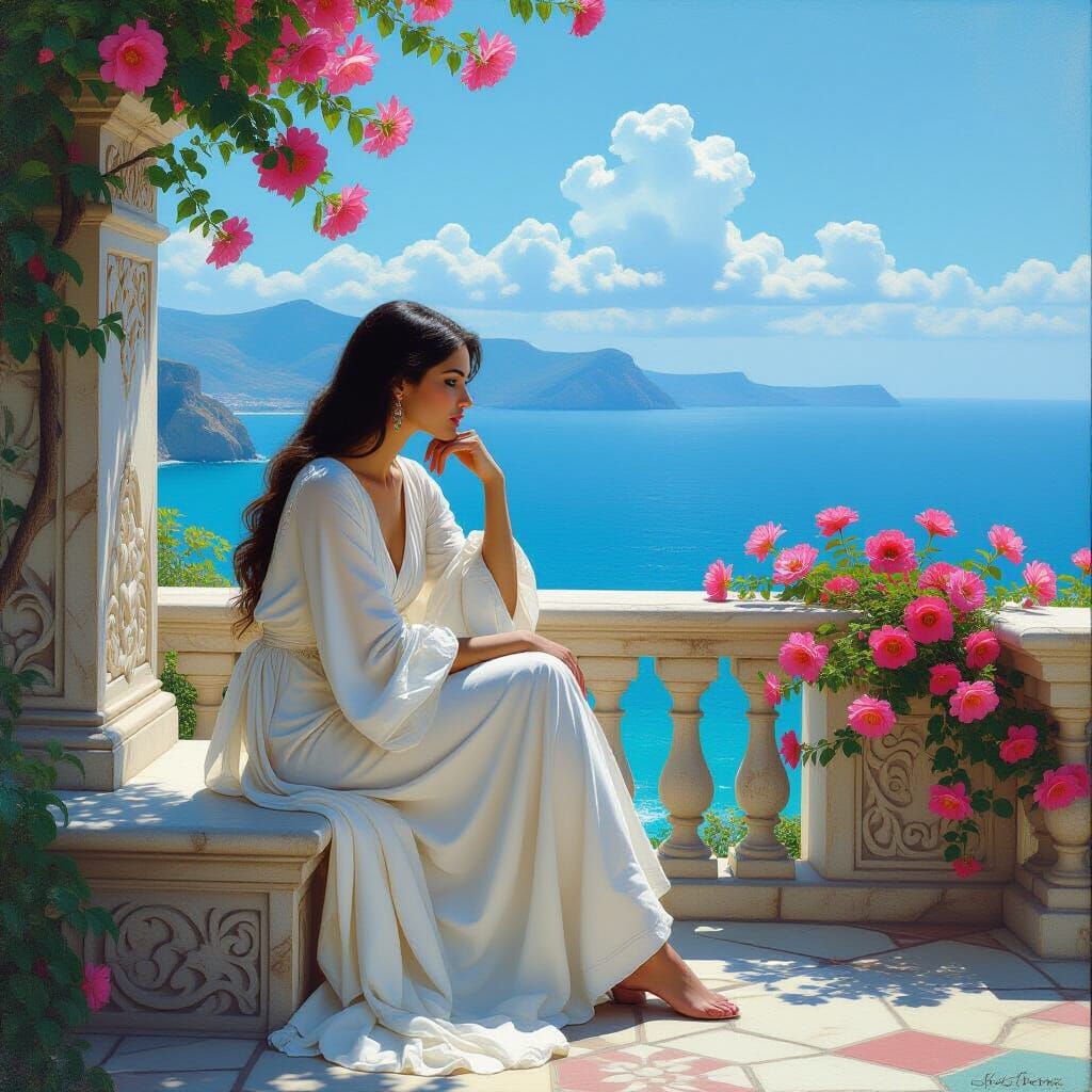 Contemplative Woman in Mediterranean Garden, Alma-Tadema Sty...