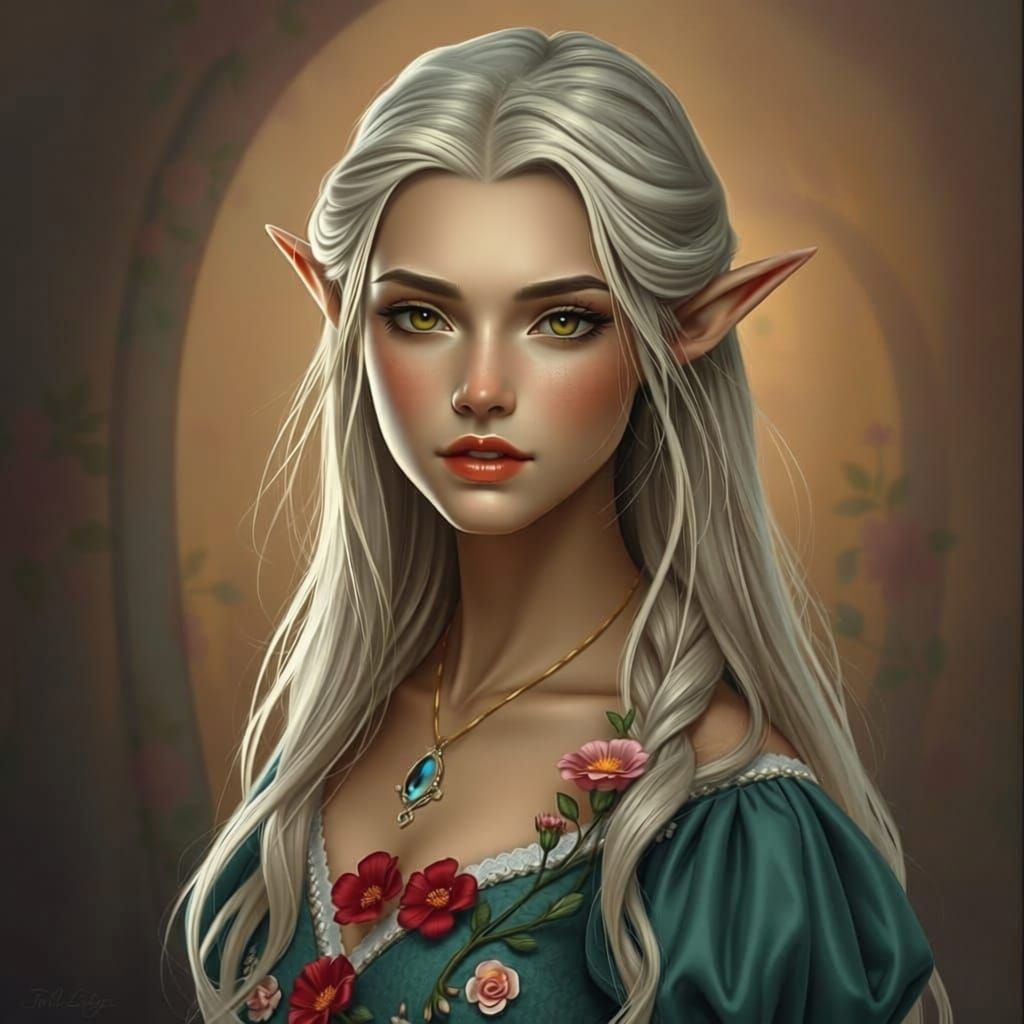 Hyperrealistic Elven Princess in Lavish Attire with Flowers ...