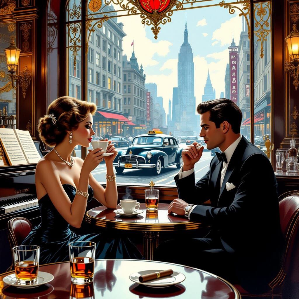 Elegant Jazz Coffee Bar in Art Nouveau Style